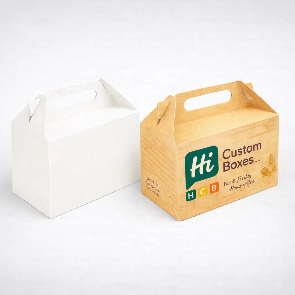 Two white retail cartons with cutout windows, one plain and one featuring custom panini branding. class=